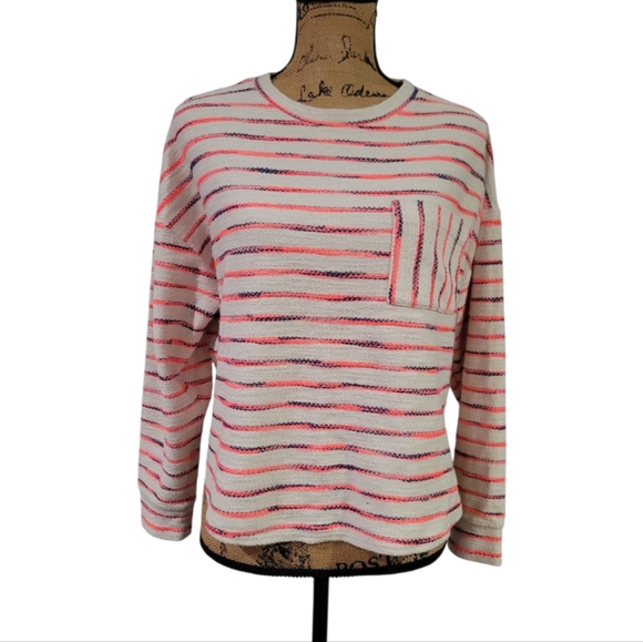 Lou & Grey neon striped terry pocket top size Medium - Picture 1 of 7